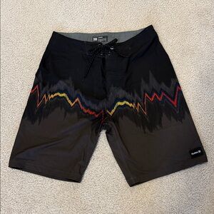 Hurley Men's Black Board Shorts with Colorful Zigzag Pattern